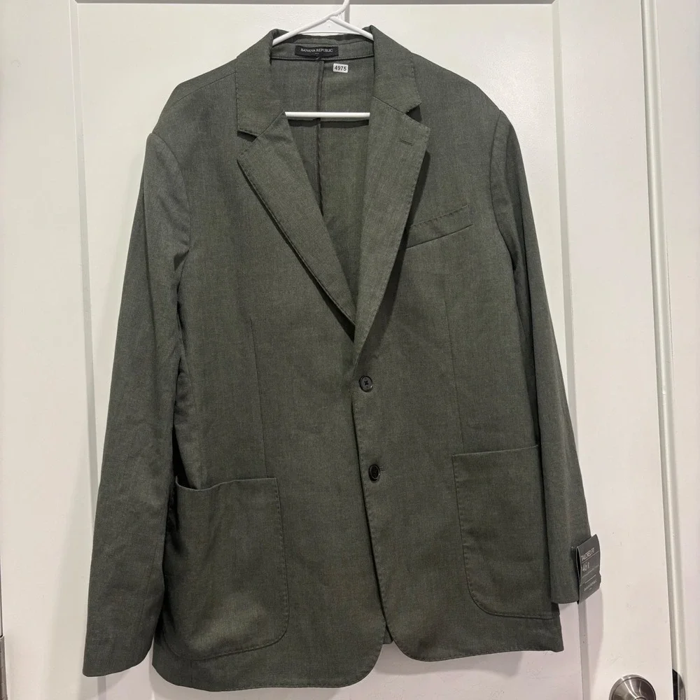 Banana Republic Tailored Fit Blazer 46R Olive Green Sport Coat 2-Button Stretch